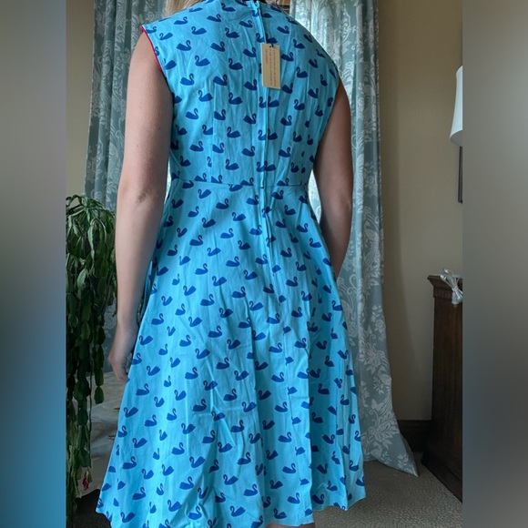 Lindy bop pin up blue swan pattern retro vintage style dance dress - Picture 4 of 11